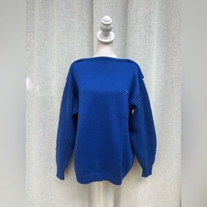 Umberto Ginocchietti bright blue long sleeve knitted sweater ribbed sleeve